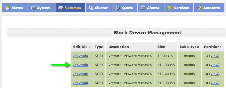 Block devices openfiler