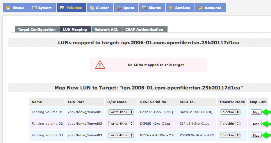 LUN mapping openfiler
