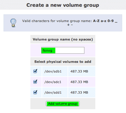 create volume openfiler