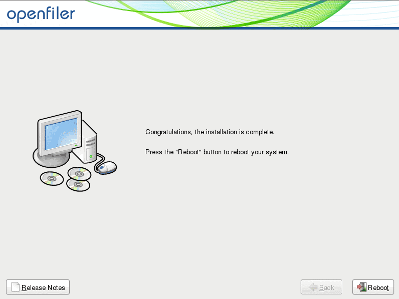 reboot after installation openfiler
