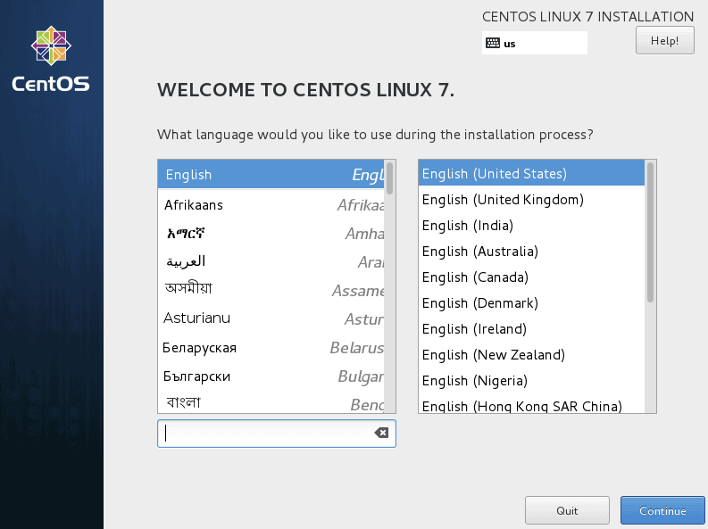Welcome to CentOS 7 screen