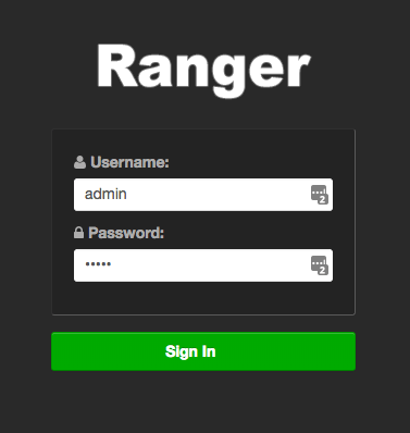Ranger login screen HDPCA