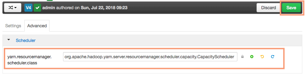modify scheduler org.apache.hadoop.yarn.server.resourcemanager.scheduler.capacity.CapacityScheduler in ambari
