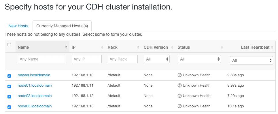 Select the currently managed hosts for CDH installation using Cloudera manager CCA 131