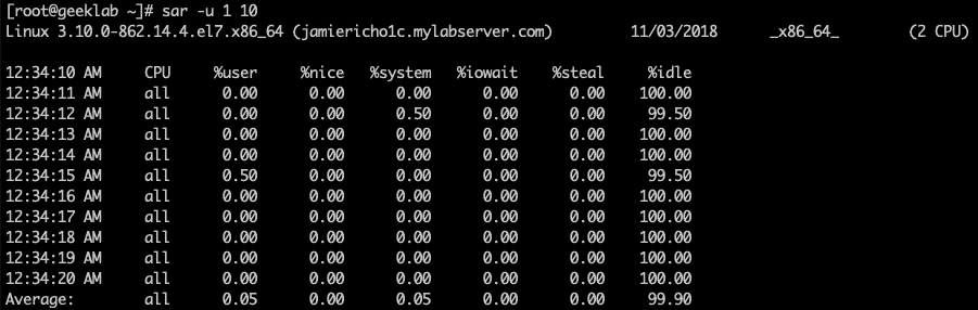 view CPU statistics with sar command in linux