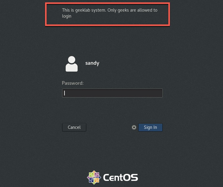 configure GNOME login banner centos rhel 7 and 8