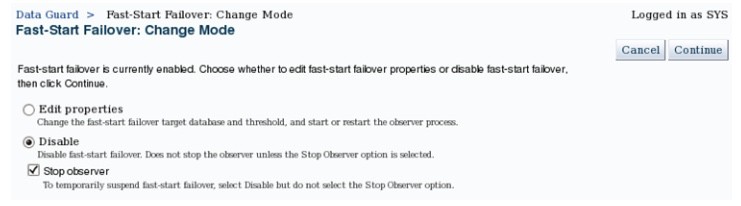 Using Enterprise Manager to Disable Fast-Start Failover 02
