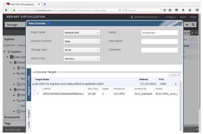 Displaying the LUNs available for the iSCSI target