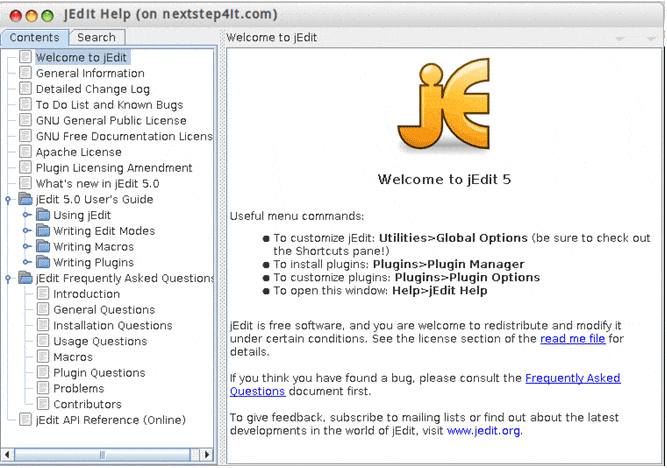 jedit welcome screen