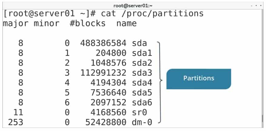 proc partitions file in Linux