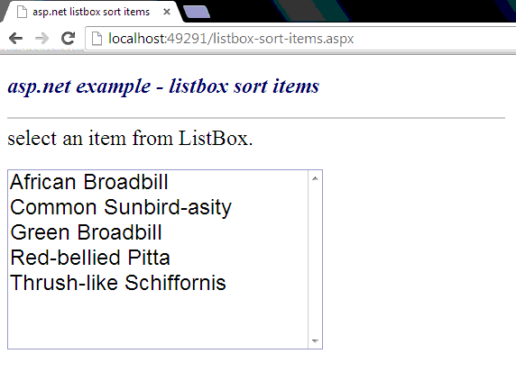 listbox sort items
