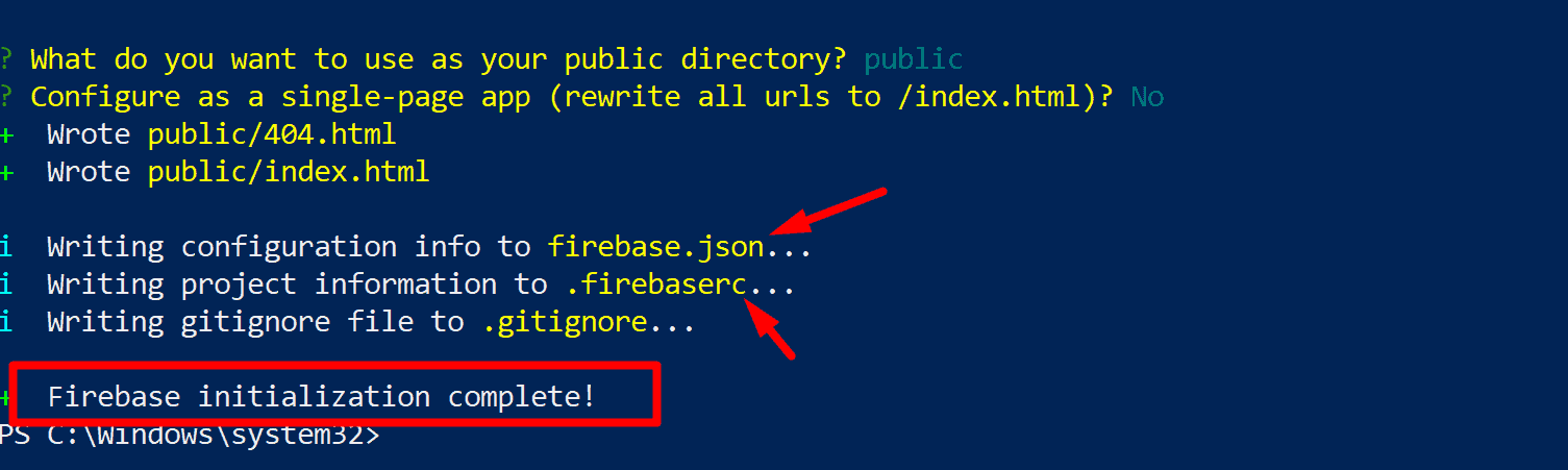 Firebase init command add two files